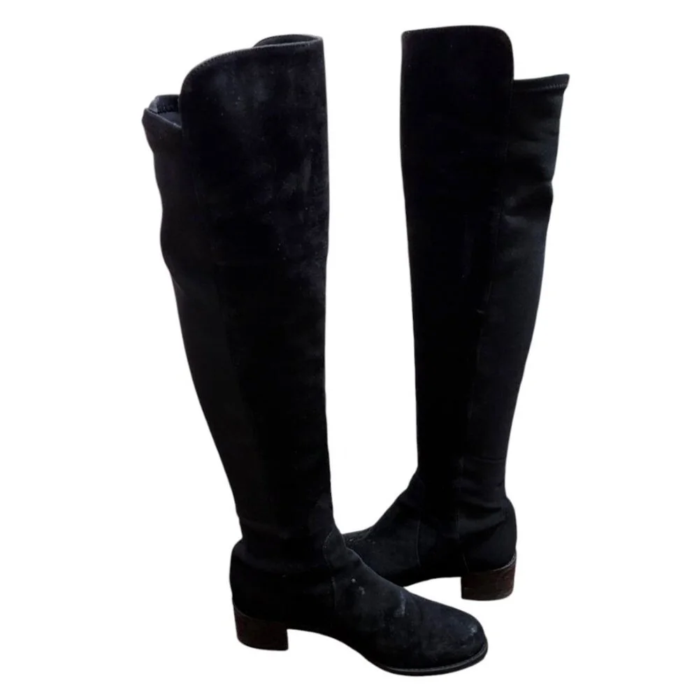 $850 STUART WEITZMAN Reserve Boot OVER THE KNEE SUEDE BOOT BLACK Size 6